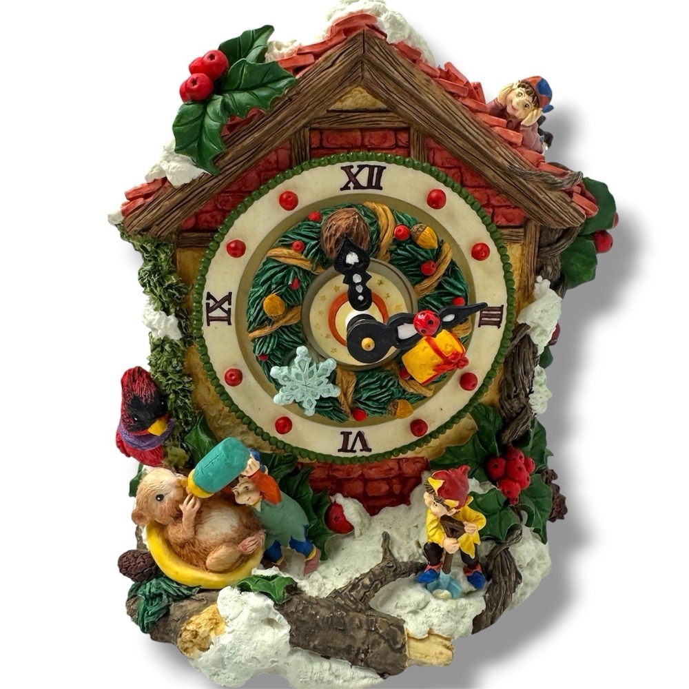 Adorno Animated Christmas Clock Music Box Vintage Plays White Christmas